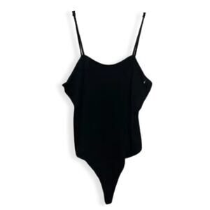 Open Edit Snap One Piece Bodysuit Sleeveless Scoop Neck Black Women's XL New